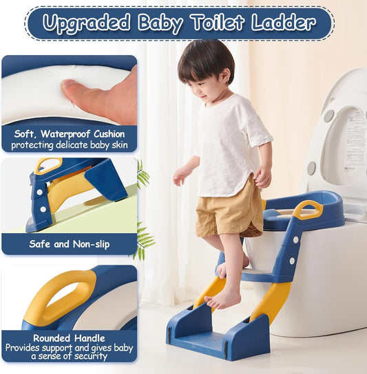 3 in 1 Toddler Potty Training Seat Chair with Ladder and Basin for Boys and Girls, Adjustable Kids Potty Training Seat for Toilet with Anti-Slip Wide Steps and Safety Handles (Green)