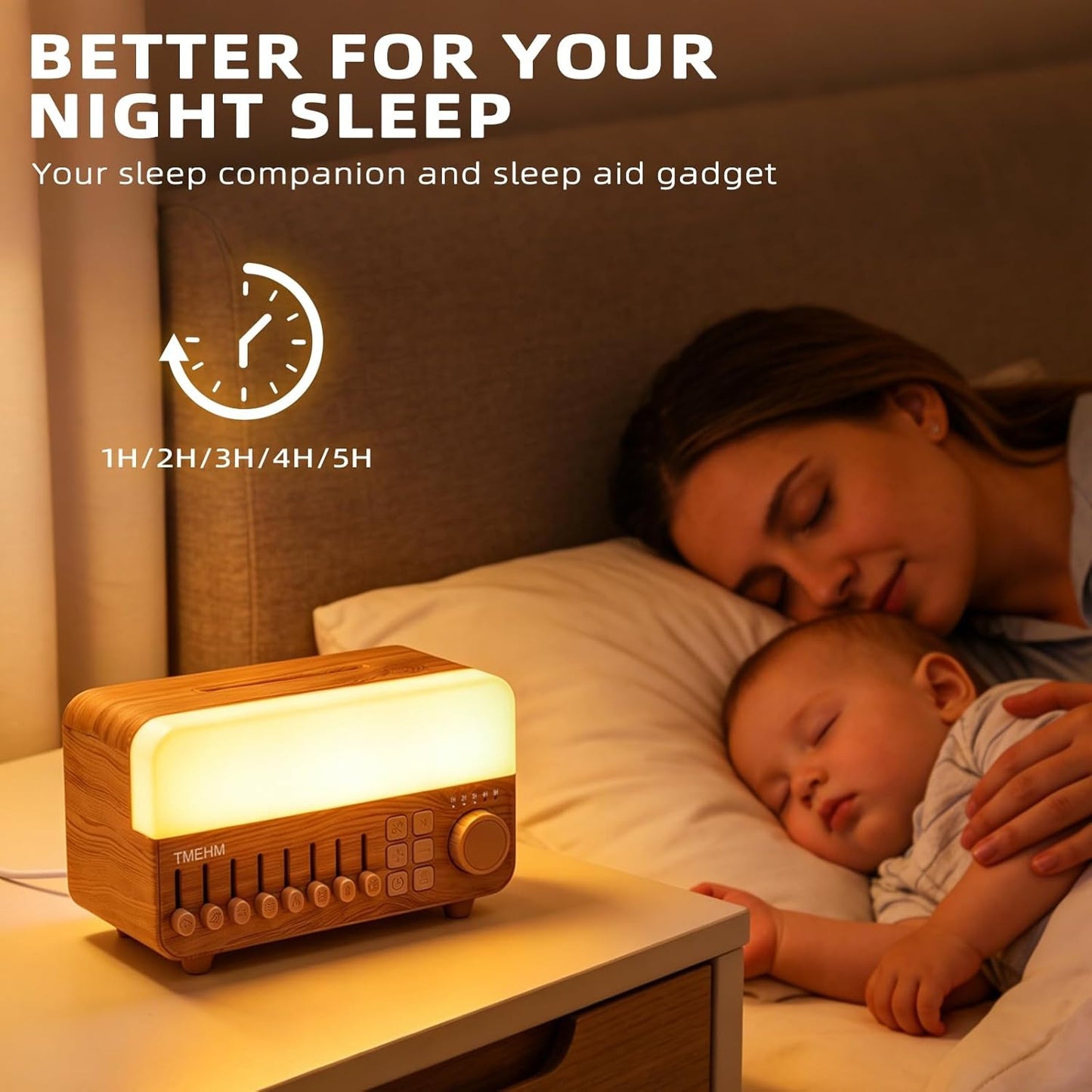 TMEHM 4-in-1 Sleep Sound Machine with White Noise & 8 Nature Sounds, Bluetooth Speaker, Night Light & Aroma Diffuser with Timer for Baby, Kids and Adults (Matte White)