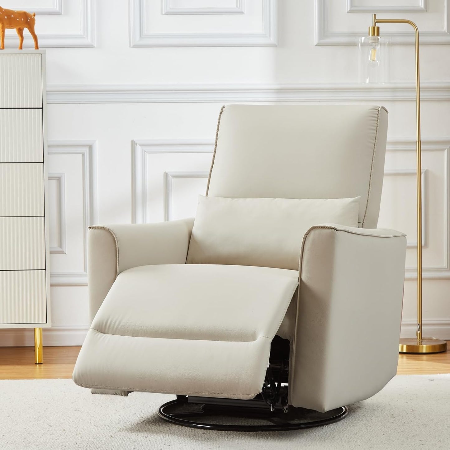 GAOMON Swivel Rocking Recliner Chair, Manual Leather Recliner Glider with Lumbar Support & Padded Armrest, Comfortable Rocker Nursery Single Sofa for Living Room and Bedroom (Cream)