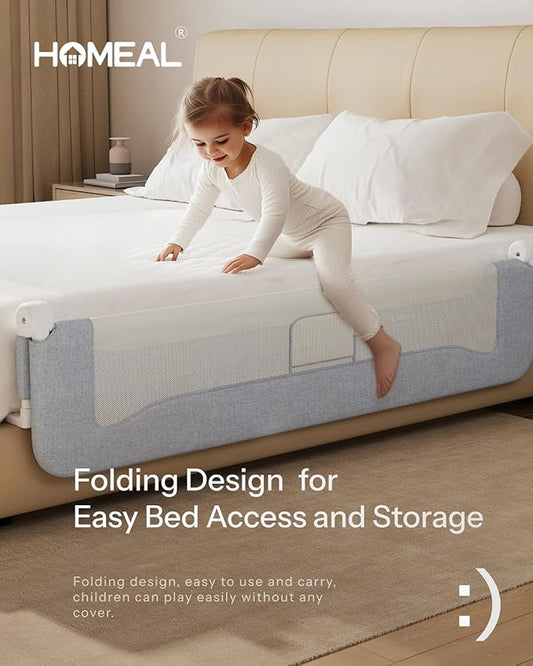 HOMEAL Bed Rail for Toddlers,32" x 26" Grey, Foldable Tall Baby Bed Rail Guard for Easy Use and Storage, U-Shaped Base Width Increased by 4", Suitable for Twin, Full, Queen, King Size Bed