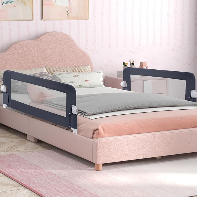 BABY JOY Bed Rails for Toddlers, Extra Long, Swing Down Safety Bed Guard for Convertible Crib, Folding Baby Bedrail for Kids Twin, Double, Full Size Queen & King Mattress (47-Inch, Dark Gray)
