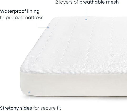 HALO Breathable Crib Mattress Cover – Quilted Mesh, Waterproof, Universal Fit for Standard Crib & Toddler Beds, Easy to Change, Machine Washable