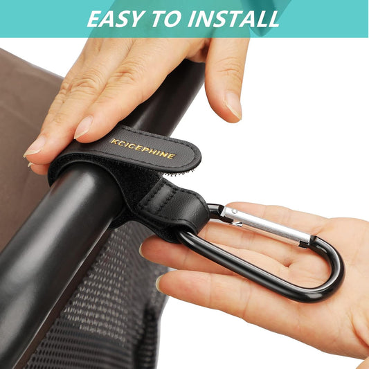 2 Pack Stroller Hooks, Stroller Straps for Diaper Bags,Adjustable Stroller Carabiner Clip,Baby Stroller Accessories for nuna,Uppababy,Bob,Hook for Bike,Scooter,Wheelchair,Walker Accessories(Black)