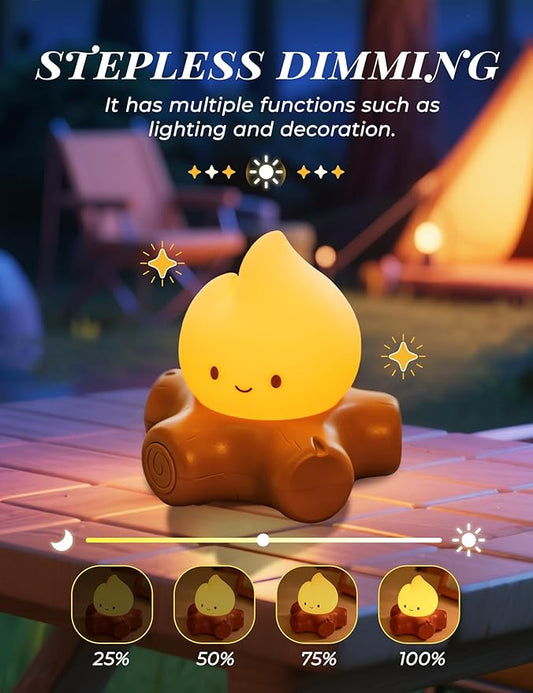 Chibi Campfire Night Light, Silicone, LED Flickering Flame Lights, Dimmable, Rechargeable Bedside Nightlight, Anime Kawaii Lamp Décor