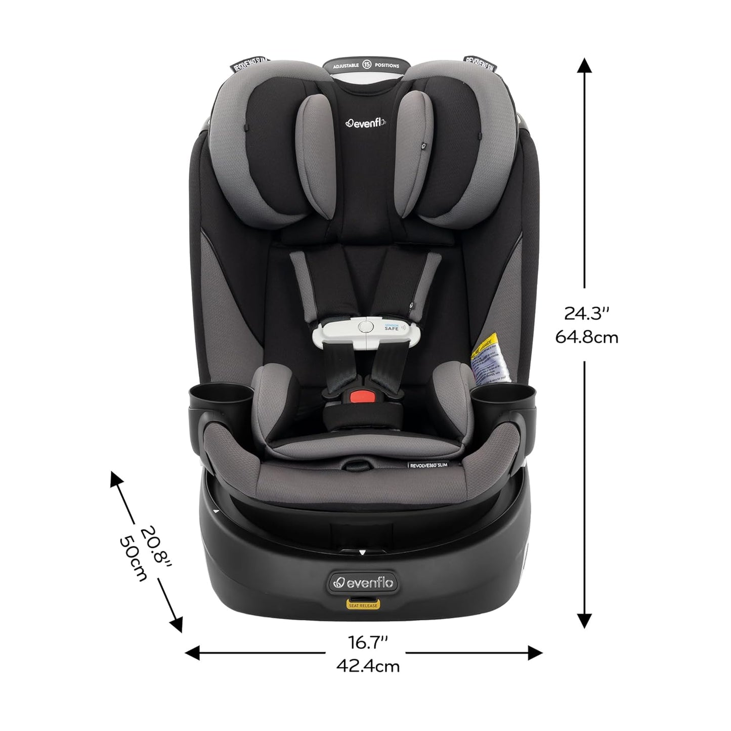 Evenflo Gold Revolve360 Slim 2-in-1 Rotational Car Seat with SensorSafe (Obsidian Black)