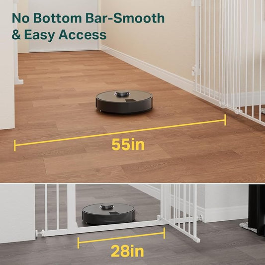 Cumbor 35.1-55" Wide No Bottom Bar Baby Gate for Stairs, 2-in-1 Auto Close Dog Gate Indoor, Hardware Mounted Pet Gate for Doorways with Large Walk Thru Door, Child-Proof Safety Gate for Kids (White)