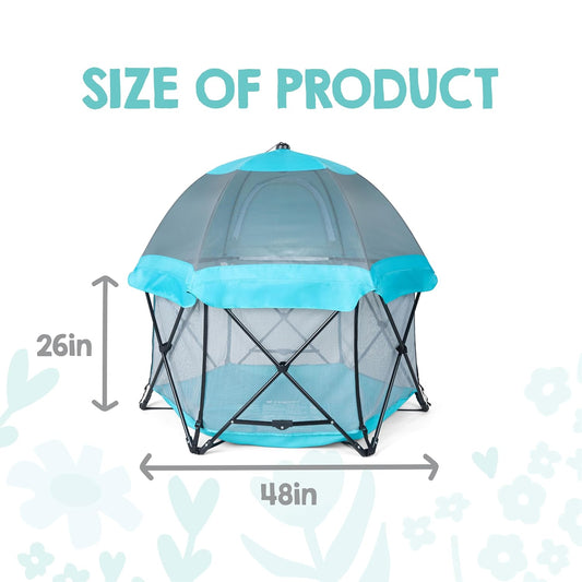 Regalo Safety My Play Deluxe Baby Playpen & Portable Play Yard with Canopy, Foldable 6-Panel Indoor Outdoor Playpen for Babies & Toddlers, Mesh Sides, Washable Nylon Bottom, 48", Aqua/Black