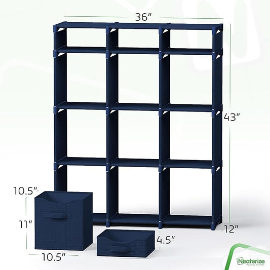 Cube Storage Organizer with Storage Bins Included - The Perfect Closet Organizers and Storage Solution. Includes 12 Storage Cubes, Great For Toy Storage, Closet Storage, Clothes Storage (Navy)