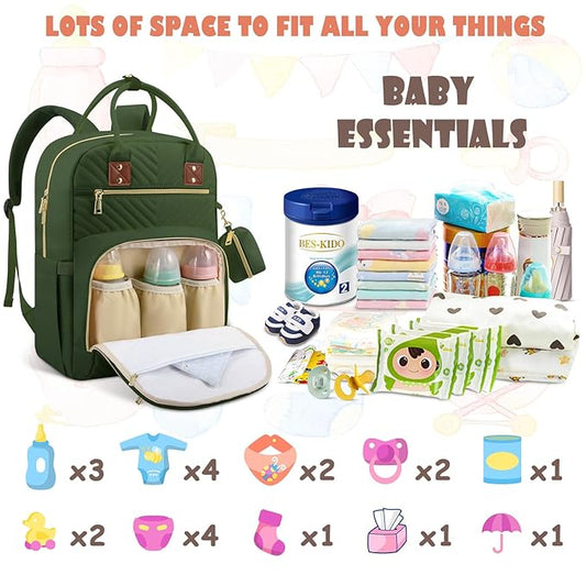Tenot Baby Diaper Bag Backpack, Travel Diaper Bags for Girl Boy Large Capacity Baby Bag Backpack for Women Army Green