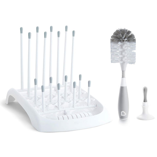 Munchkin Baby Bottle Cleaning Set with Drying Rack, Bristle Brush, and High Capacity Dishwasher Basket, 1 Pack