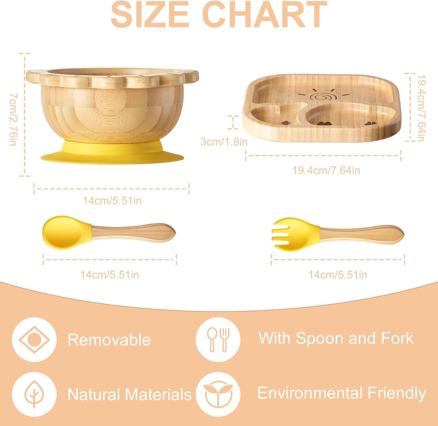 Suction Plates Bowls Set for Baby Toddler Non-Toxic Bamboo Feeding Set with Silicone Fork & Spoon (Green Feeding Set)