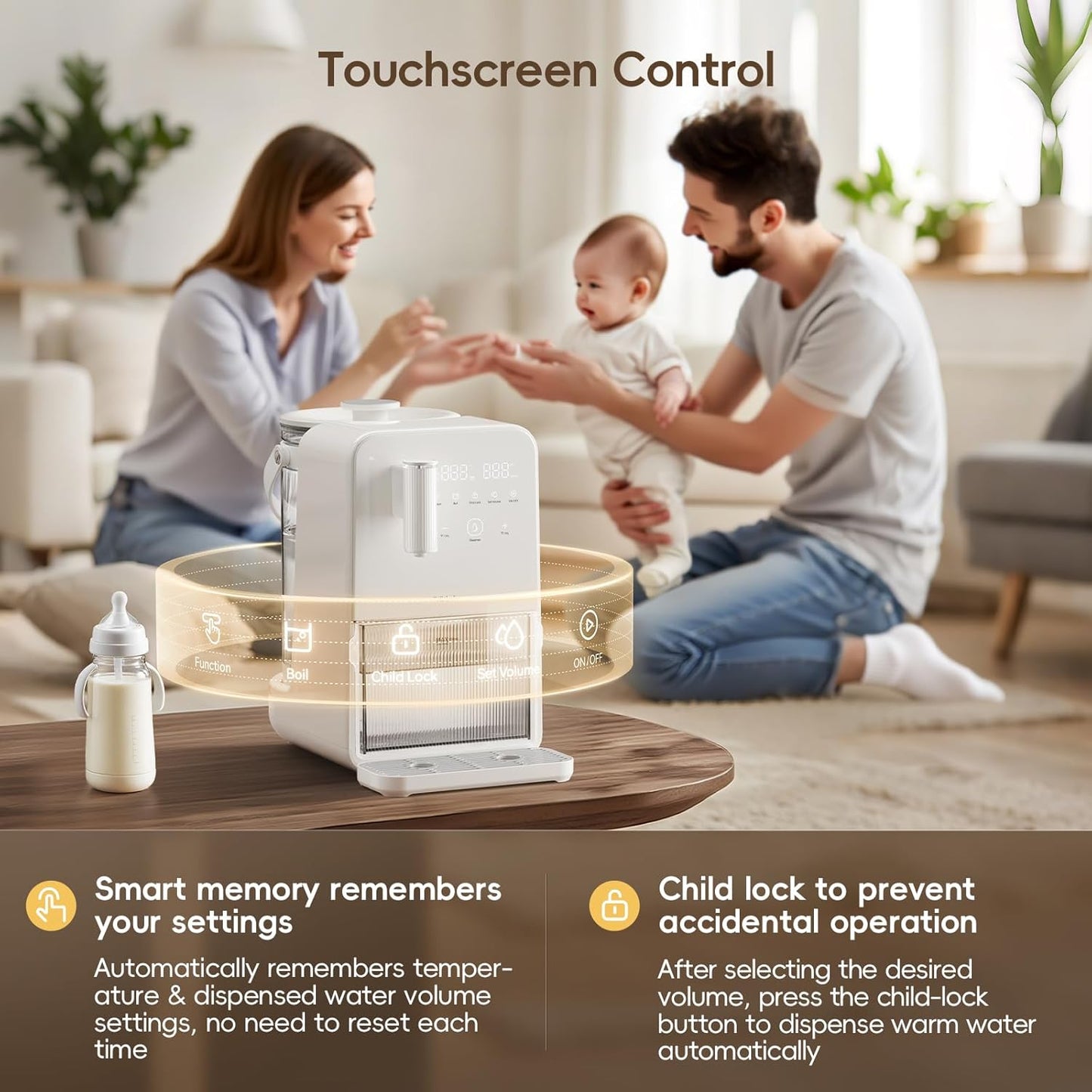 Instant Warm Water Dispenser, Water Warmer for Baby Formula, Adjustable Temperature & Volume, Hot Water Dispenser for Baby Bottle with Night Light, Detachable 3L Glass Water Tank, 7x24H Keep Warm