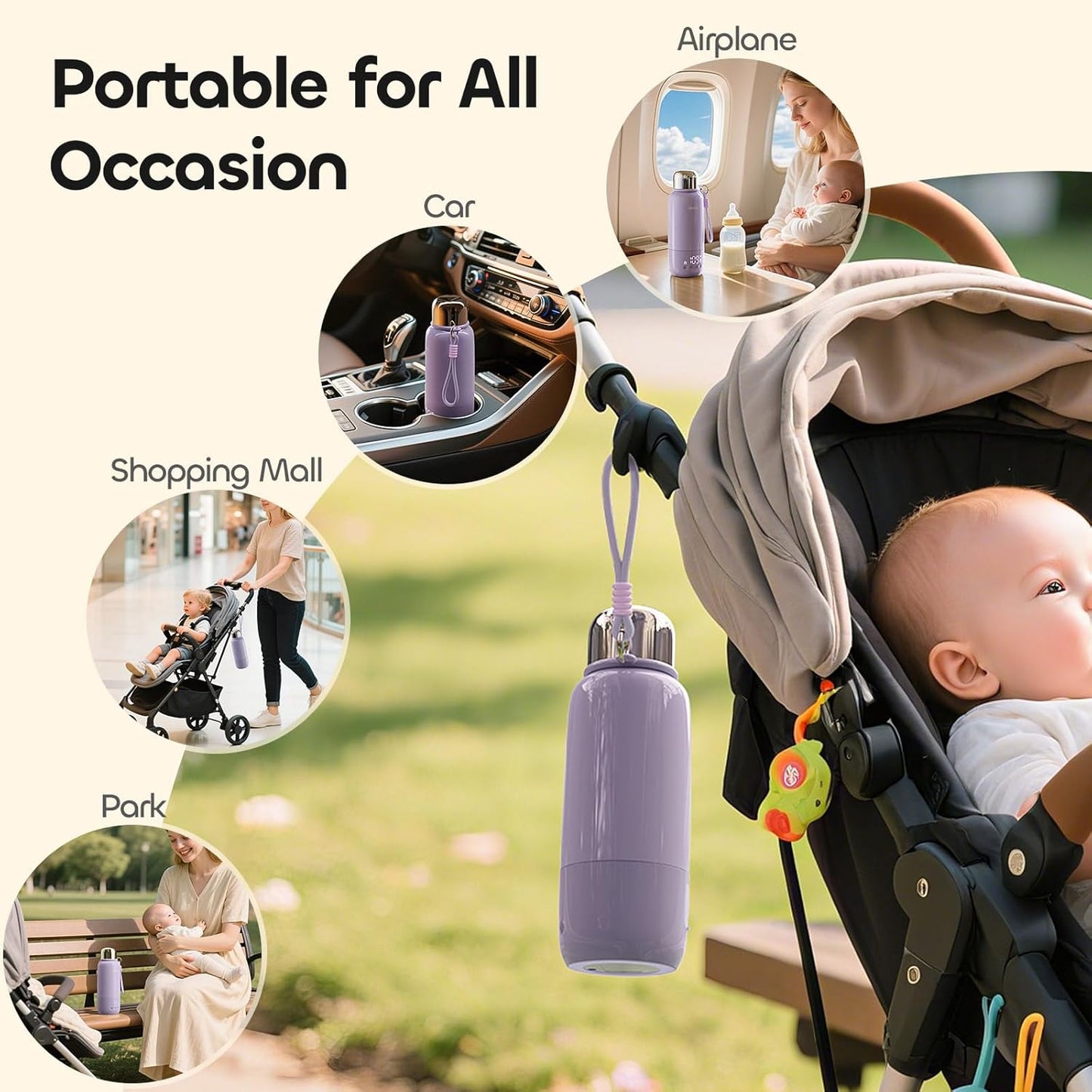 Portable Bottle Warmer for Travel - 3Min Fast Heating of Breast Milk and Formula, 36W Fast Charge, 17 Ounces Large Capacity, Baby Bottle Warmer On The Go for Outdoor Airplane and Car