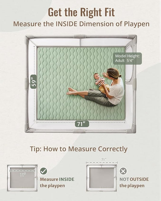 Blissful Diary Baby Play Mats for Floor, 71x59 Inch Extra Thicker & Large Soft Cushioning Foam Playmats for Babies and Toddlers, Foldable Washable Baby Crawling Mat for Playpen, Sage Green