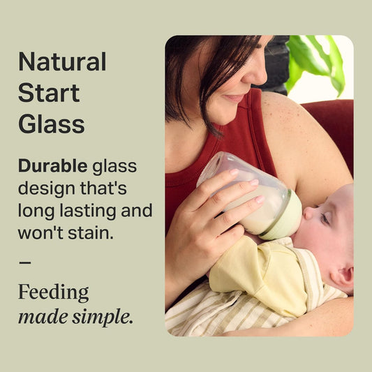 Tommee Tippee Natural Start 9 oz Glass Baby Bottles, Self Sterilizing, BPA & Phthalates Free, 0+ Months, Slow Flow Breast-Like Nipple for a Natural Latch, Travel Jar Lids, Cup Rings, Pack of 3