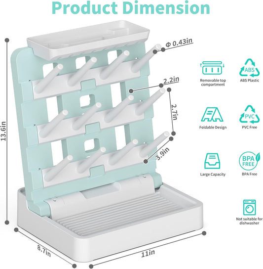 Baby Bottle Drying Rack, Vertical Standing Bottle Dryer Rack Holder-Space Saving Baby Bottle Drying Rack for Countertop-Holds Up to 12 Baby Bottles & Cup(Gray & Khaki)