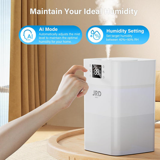JRD 4L Humidifiers for Bedroom, Cool Mist Humidifier for Large Room, 40H Runtime, 360° Nozzle, Night Light for Home, Office, Baby Nursery, Plants(White)