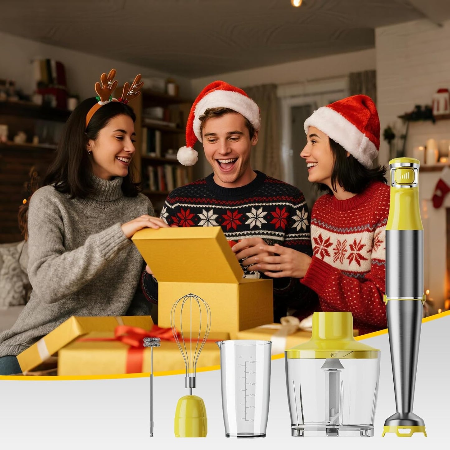 Turelar Immersion Blender Handheld Corded Hand Blenders Set 1100W, Trigger Variable Speed 5 in 1 Stick Emulsifier with Chopper, Whisk and Frother for Soup, Baby Food and Smoothies, Orange