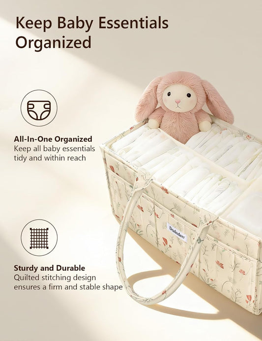 Baby Diaper Caddy Organizer, Portable Nursery Storage Basket for Newborn Essentials, Changing Table & Car Caddy Organizer, Gift for Baby Shower, Registry Must-Have for Boy Girl, Green