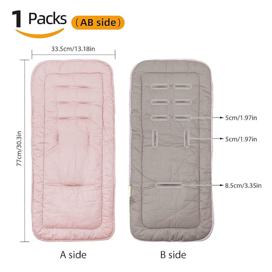 Baby Stroller Cushion, Infant Car Seat Insert-Universal Breathable and Soft Newborn Stroller Mat-100% Cotton Cover Toddler Seat Pad Liner for Stroller, 34x78cm,1 Pack(Grey+Pink)