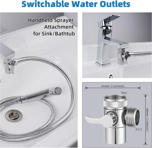 Hibbent Sink Faucet Hose Sprayer Attachment with 10 Adapters - Dual Function Handheld Bidet, Rinser & Shower Head - for Feminine Hygiene, Baby Diaper Cleaning & Pet Bathing