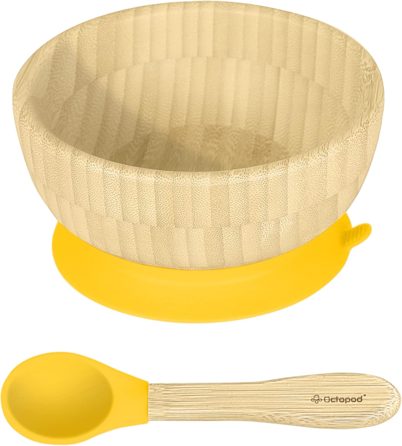Abiie Octopod Bamboo Baby Bowl Set for 4 Months and Up – Mess-Free High Chair Suction Bowl with Spoon for Toddlers and Kids - Ergonomic Baby Feeding Essentials - 5.7" x 3" x 5.7" - Pink