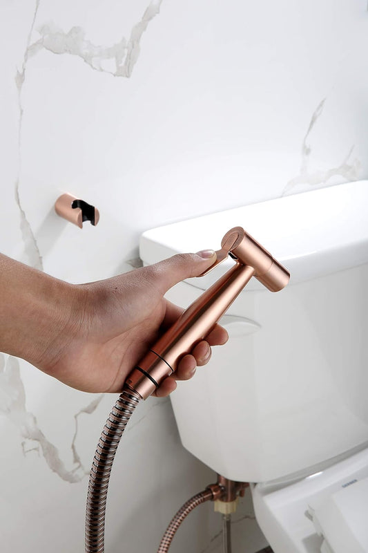 Premium Stainless Steel Hand Held Bidet Shower Dual Use Shattaf & Cloth Handheld Diaper Washer Sprayer Complete Bidet Set Spray Kit for Toilet Bronze Gold