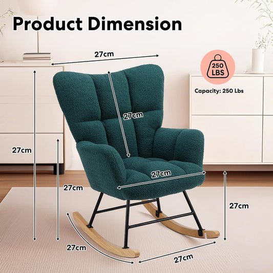 Simple Deluxe Nursery Rocking Chair, Teddy Upholstered Glider Rocker with High Backrest, Comfy Accent Armchair for Nursing & Reading, Standard Size, White