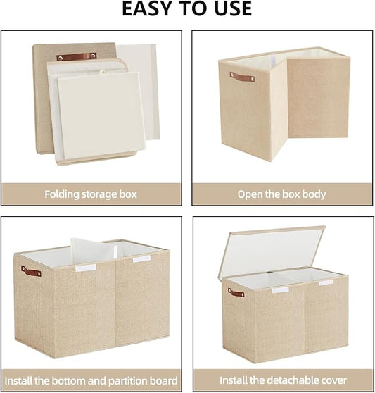Bagnizer Large Toy Storage Box with Lids, Collapsible Sturdy Baby Storage Organizer Chest Bin Basket for Kids, Boys, Girls, Playroom, Nursery, Bedroom, Closet 25"x13"x16" (Khaki)