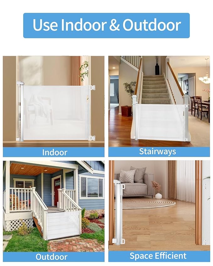Veraste (2 Pack) Retractable Baby Gate for Doorways and Stairs, Mesh Safety Gate for Pet, Indoor & Outdoor Use, One-Hand Operation, Easy Installation, 33.6" Tall, Expands to 55" Wide(White,33.6"x55"