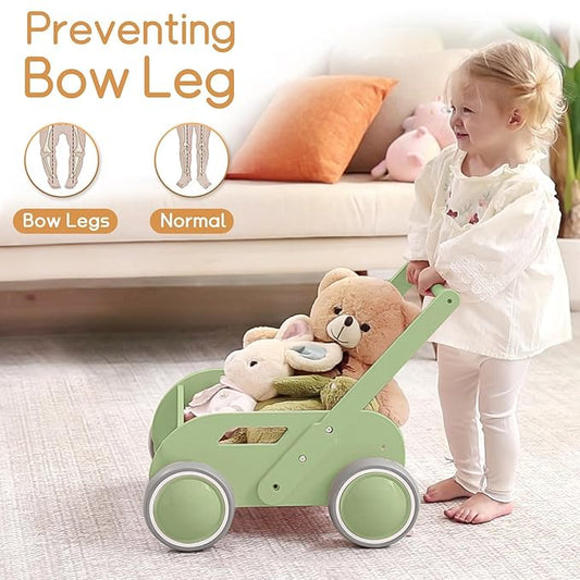HOMEKOL Wooden Baby Walker,Baby Push Walker, Adjustable Speed Baby Walker for Boys and Girls, Baby Activity Center, Gift for Birthday, Christmas and New Year Green