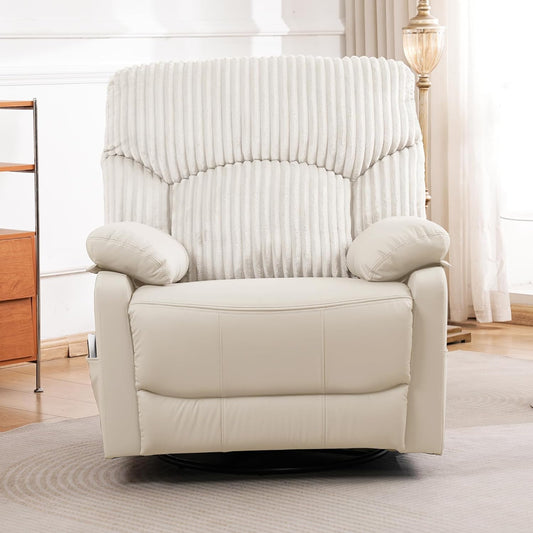 GRAINELL Oversize Power Swivel Recliner, 40in Wide Electric Glider Rocking Chair with Headrest Adjustment, USB Port, 270° Swivel, Rock 30° – for Living Room, Nursery, Black (5" 7' to 6" 1' Height)