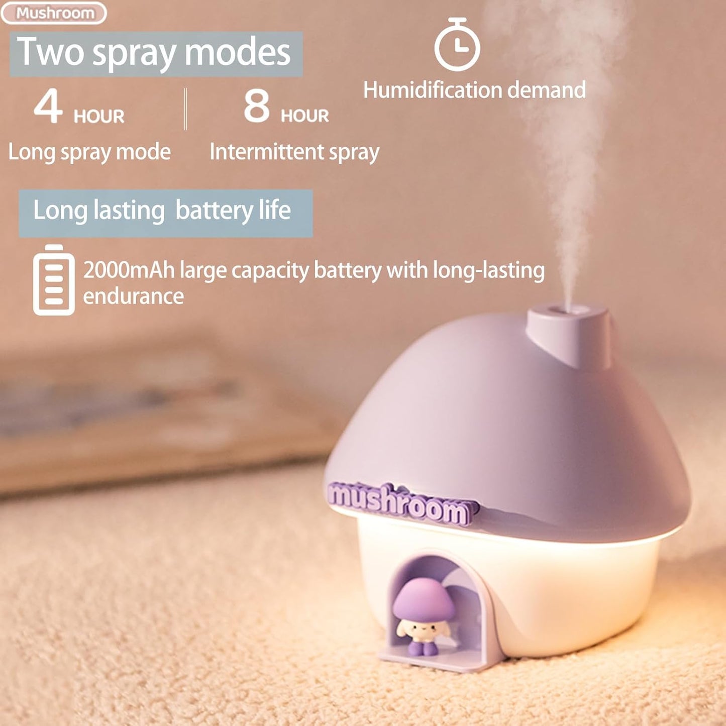 Ultrasonic Humidifiers for Bedroom and Office,Cold fog humidifier with sunset light, baby humidifier with night light,Portable Humidifier, two spray modes and ambient ligh