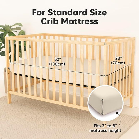 KeaBabies 2-Pack Waterproof Baby Crib Sheets for Boys, Girls - 52x28 Viscose Derived from Bamboo Toddler Bed Sheet Neutral, Fitted Crib Mattress Protector Cover for Baby Bedding, Soft & Gentle(Ecru)