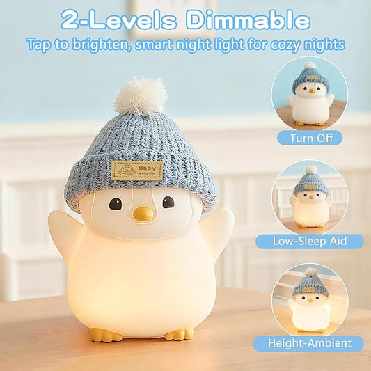 FAMIDUO Penguin Night Light for Kids, Adorable Penguin Lamp with Hat, Food Grade Silicone Nursery Nightlight, Rechargeable/Dimmable/Timer,LED Squishy Novelty Animal Bedside Lamp,Funny Gifts for Boys