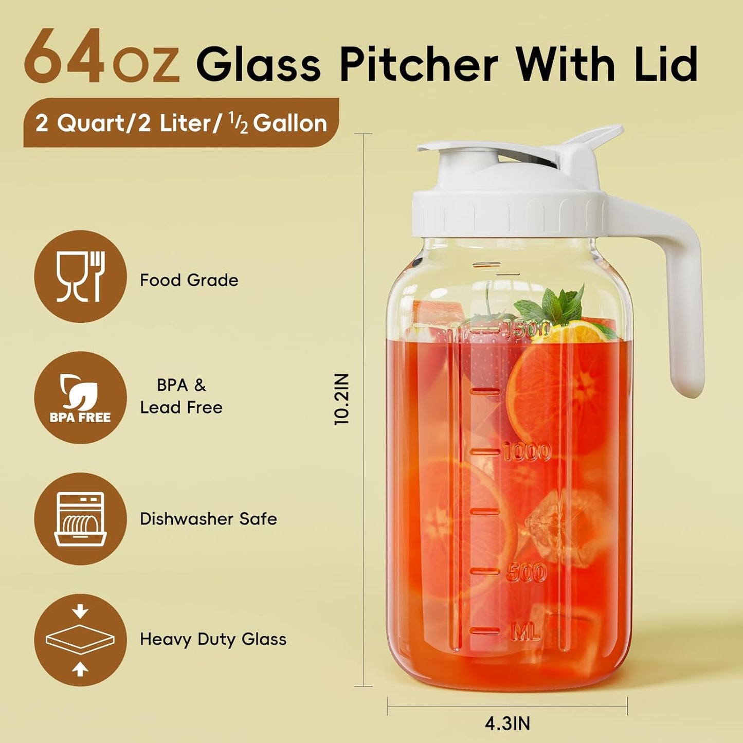 JunVpic Breast Milk Pitcher - 32 oz Glass Mason Jar with Dual Leak-Proof Design, Airtight Seal, Pour Spout & Handle, Storage Container for Breastmilk, Iced Tea & Ice Drinks(Gray)