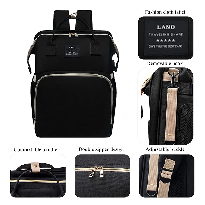 ANWTOTU Baby Diaper Bags with Changing Station,Waterproof Diaper Bag Backpack for Moms Dads with USB Charging Port,Large Capacity Multifunctional Baby Essentials(Black)