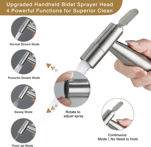Bidet Toilet Sprayer Head Stainless Steel Handheld Sprayer for Feminine Wash, Cloth Diaper, Bathroom, Kitchen and Toilet Cleaning 4 Functions Brushed Nickel