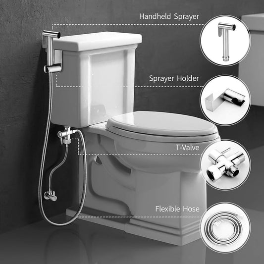 2 Pack Handheld Toilet Bidet Sprayer, Adjustable Water Pressure Stainless Steel Jet Spray Attachment with Hose for Feminine Wash, Cloth Diaper, Pet Shower, Bathroom Cleaning