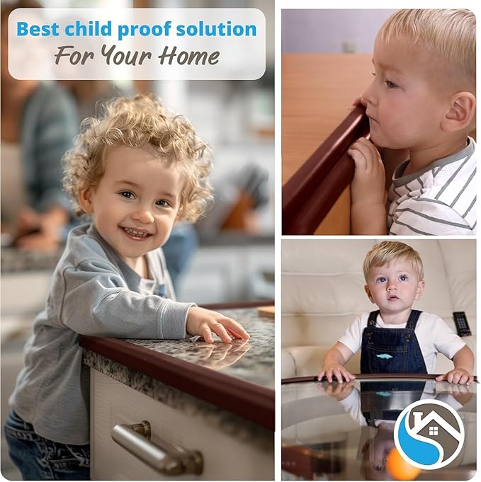 Furniture Edge Guards | 16ft Protective Protective Foam Cushion | Baby Child Proofing Set NonToxic for Table, Fireplace, Countertop | Brown