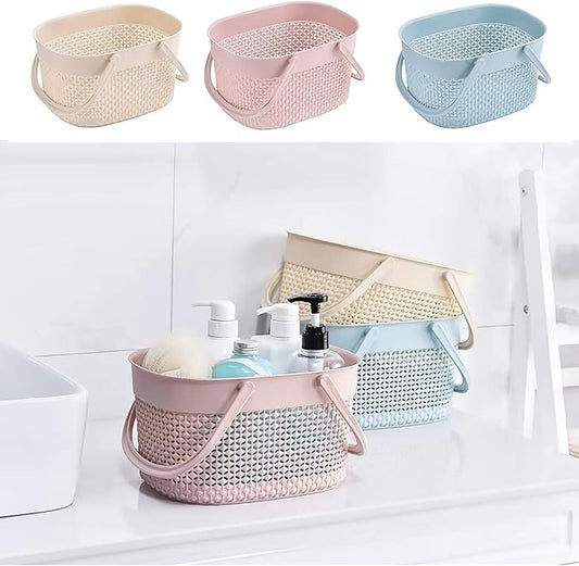 rejomiik Portable Shower Caddy Basket, Plastic Organizer Storage Tote with Handles Toiletry Bag Bin Box for Bathroom, College Dorm Room Essentials, Kitchen, Camp, Gym, Pink