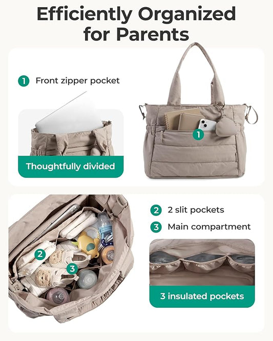 BAGSMART Diaper Bag Tote, Hospital Bag for Labor Delivery, Puffy Maternity Travel Diaper Tote, Baby Bag with Pacifier Case