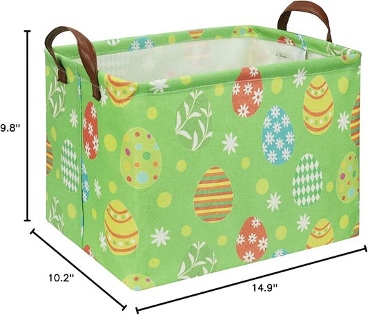 Rectangle Green Easter Basket,Gift Basket Empty with Handles for Kids,Cute Organizer Toy Bin,Books Basket,Books Box(Green Easter Basket)