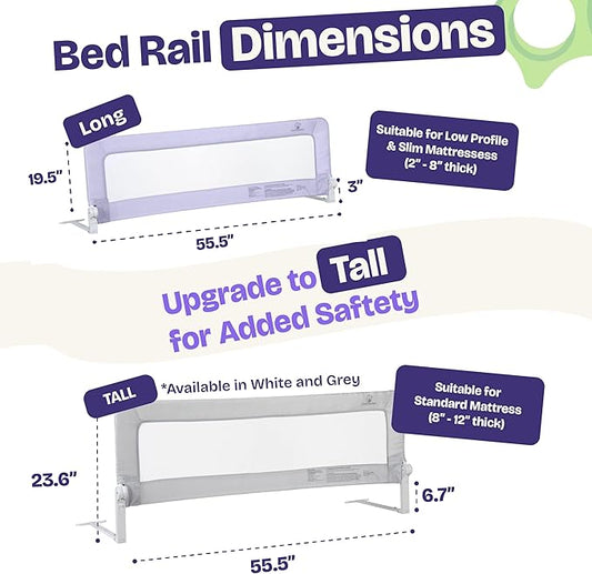 ComfyBumpy 1-Pack Bed Rail for Toddlers 55.5" L x 19.5" H | Toddler Bed Rails for Twin, Full, Queen & King Mattress Size | Swing Down Rail Guard | Mattress Side Rail for Kids | Purple