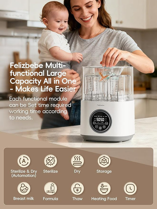 Feilizbebe Electric Steam Baby Bottle Sterilizer and Dryer and Warmer, Bottle Storage Sterile / Bottle Warmer / Heating Food Large Capacity Multifunctional All in One,Touch Screen & Auto-Shut