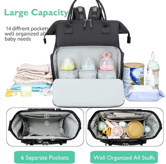LORADI Large Diaper Bag Tote, 14 Pockets Stylish Baby Bag with Stroller Clips and 3 Insulated Pockets, Baby Shower Essentials