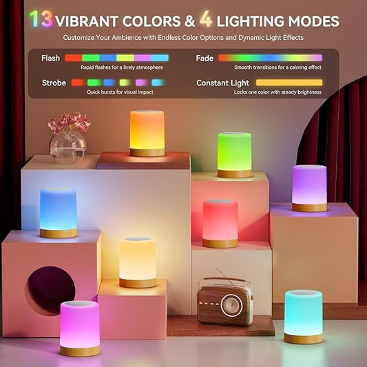 Auxmir LED Night Light Bedside Lamp Touch and Remote Control Dimmable Tabletop 13 Colors Changing 5 Brightness Adjustable Rechargeable Portable Lamp for Baby Kids Bedroom Living Room Outdoor Camping