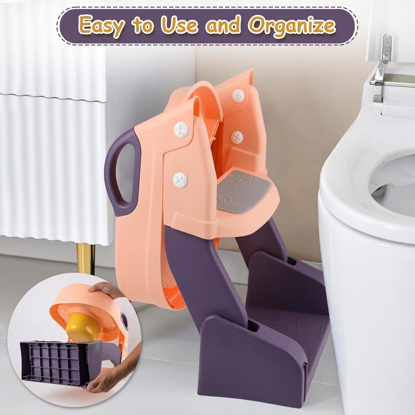 3 in 1 Toddler Potty Training Seat Chair with Ladder and Basin for Boys and Girls, Adjustable Kids Potty Training Seat for Toilet with Anti-Slip Wide Steps and Safety Handles (Green)