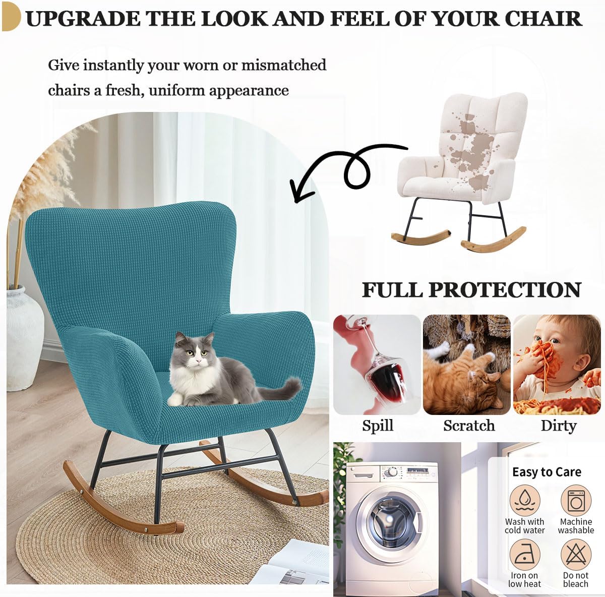 Levoberg Nursery Rocking Chair Cover Stretch Rocker Glider Chairs Cover Slipcovers Jacquard Rocking Accent Chair Cover Recliner Armchair Slipcover for Nursery Living Room Bedroom Office Black
