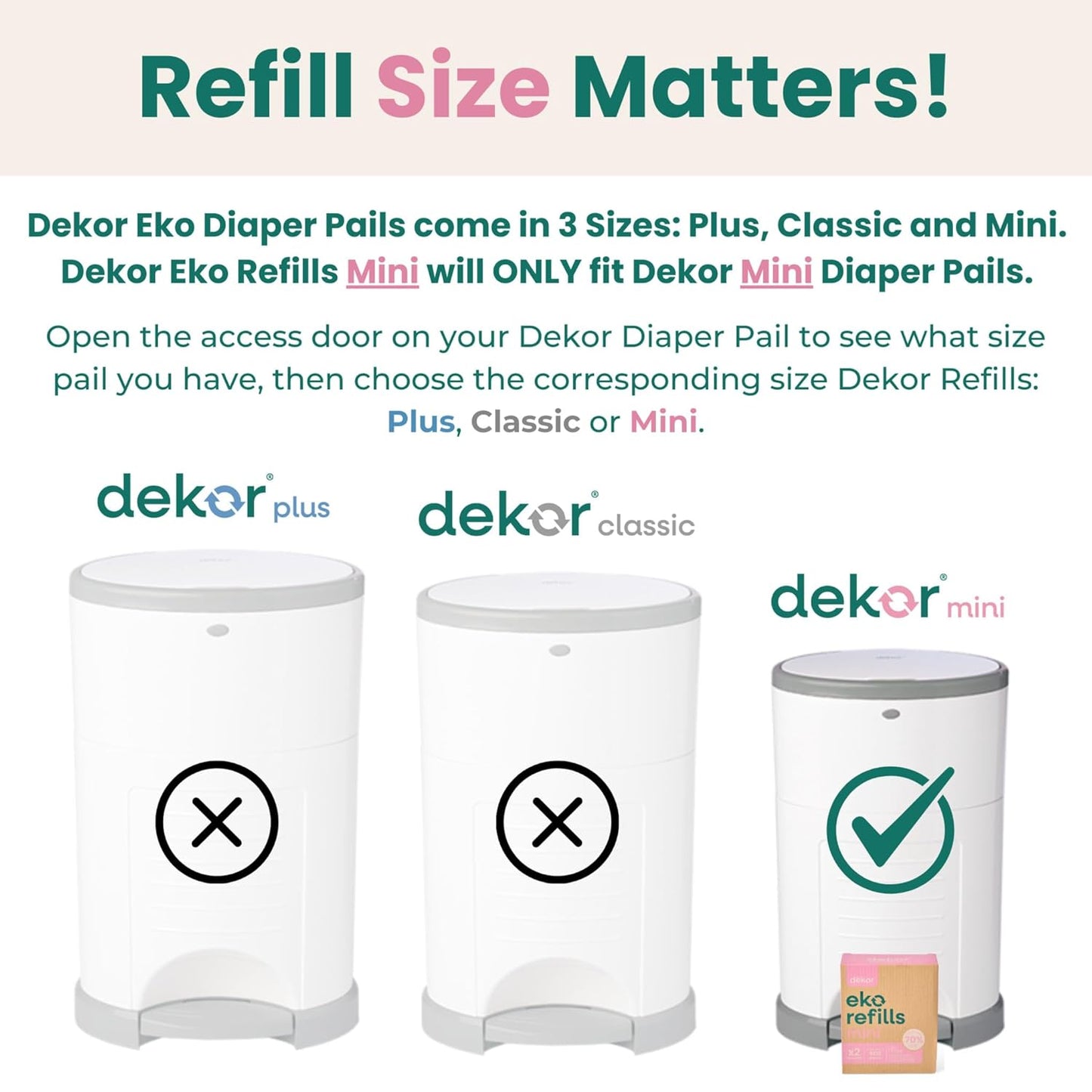 Diaper Dekor MINI Refills, 2 Count | ONLY Eco-Friendly Diaper Pail Refills Made With 70% Recycled Materials | Quicker, Easier & More Cost Effective than Trash Bags | Unscented